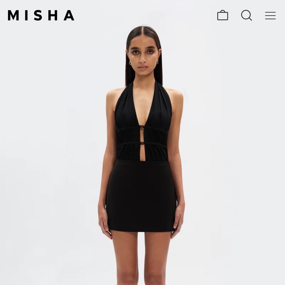 MISHA Celine Twill Mini Dress Black Medium NWT $340
